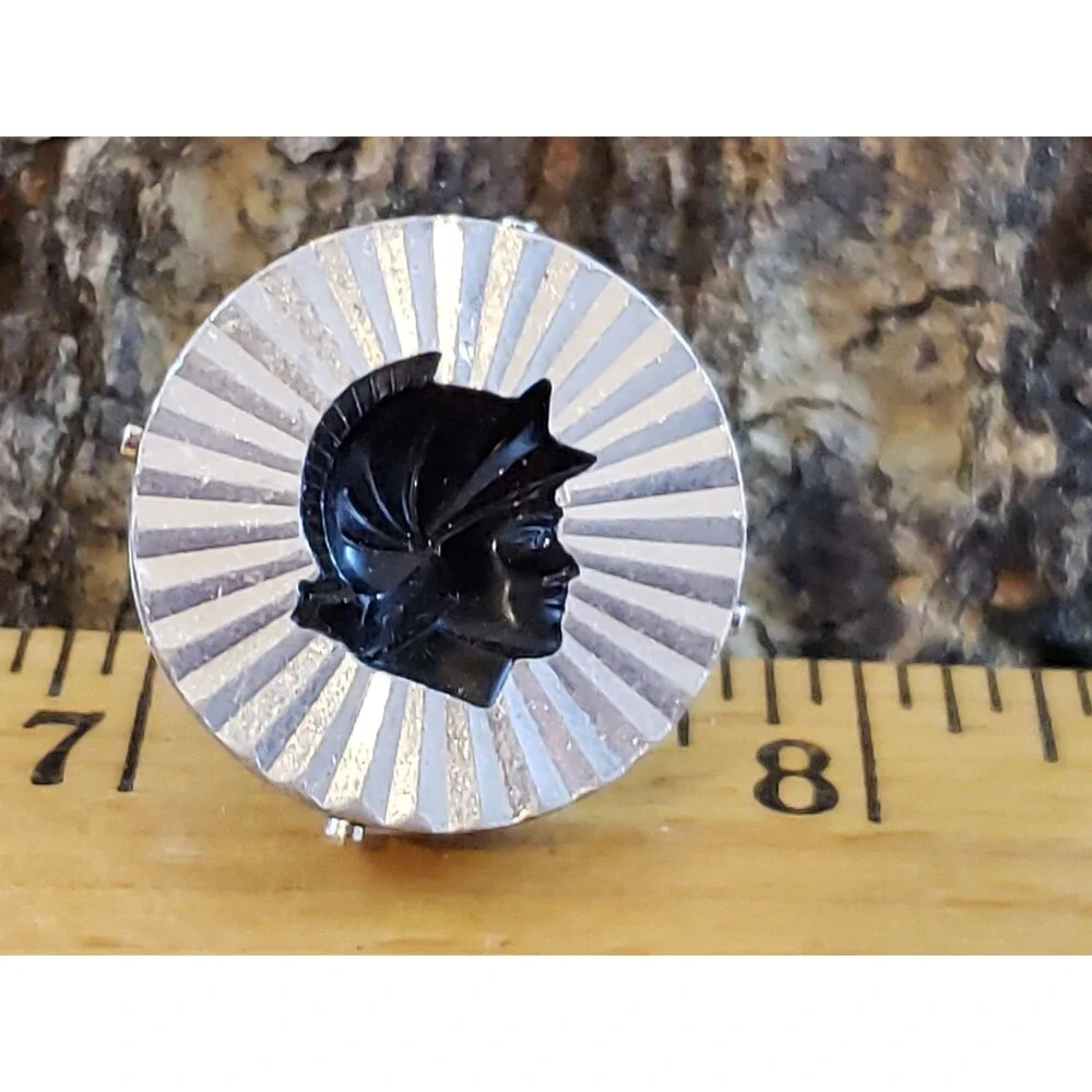 Vtg Swank Round Profile in Black of Spartan/Roman Solider Silver Tone Cuff Links